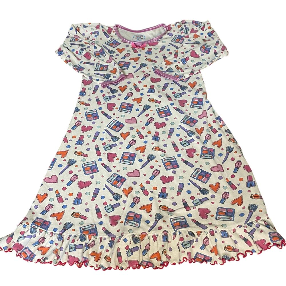 Sara's Prints white makeup print short sleeve ruffle bottom sleep dress‎ SIZE 8